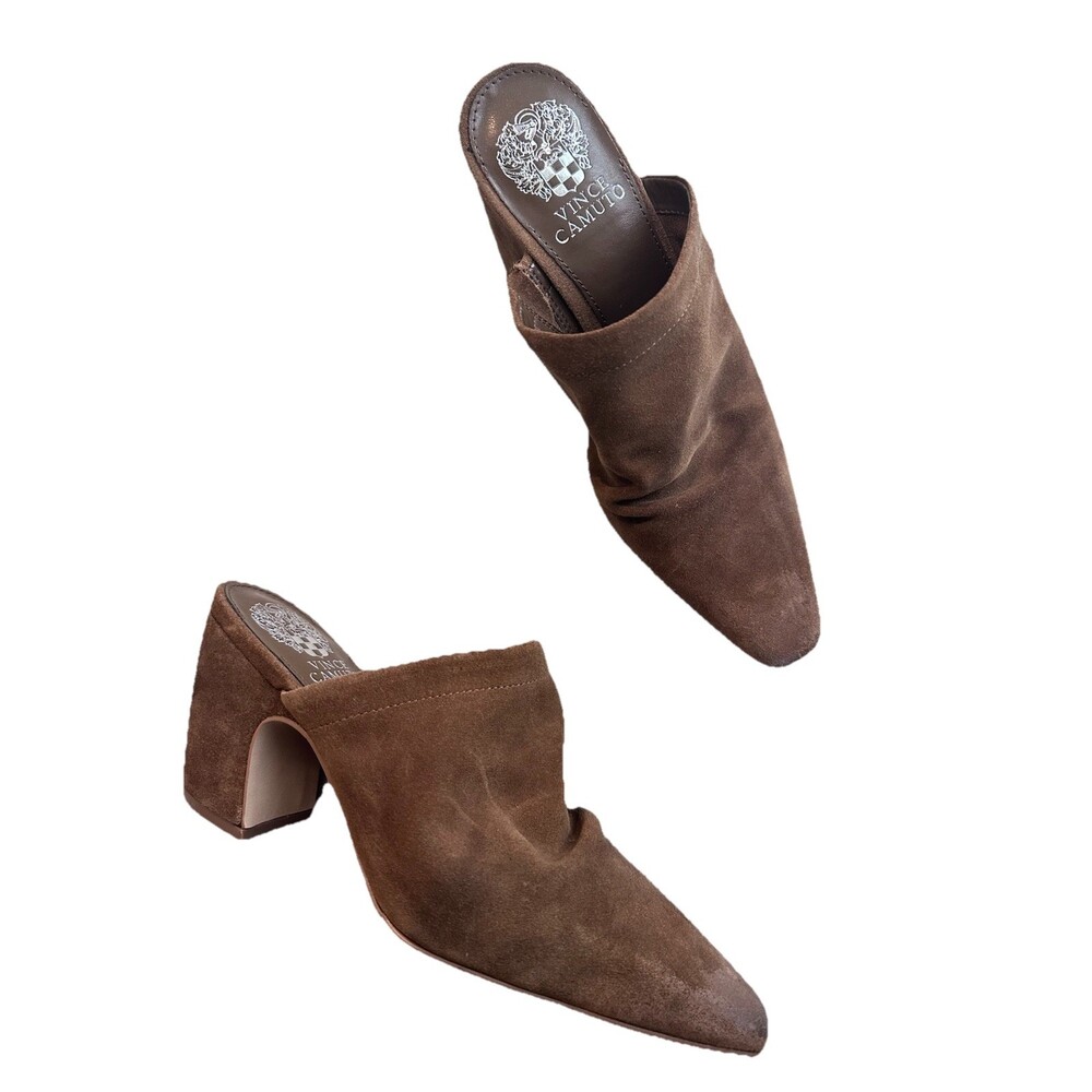 Vince Camuto VC-Carlie Block Heel Pointed Toe Dress Mules Reishi Silky Suede 7.5 - Picture 9 of 9